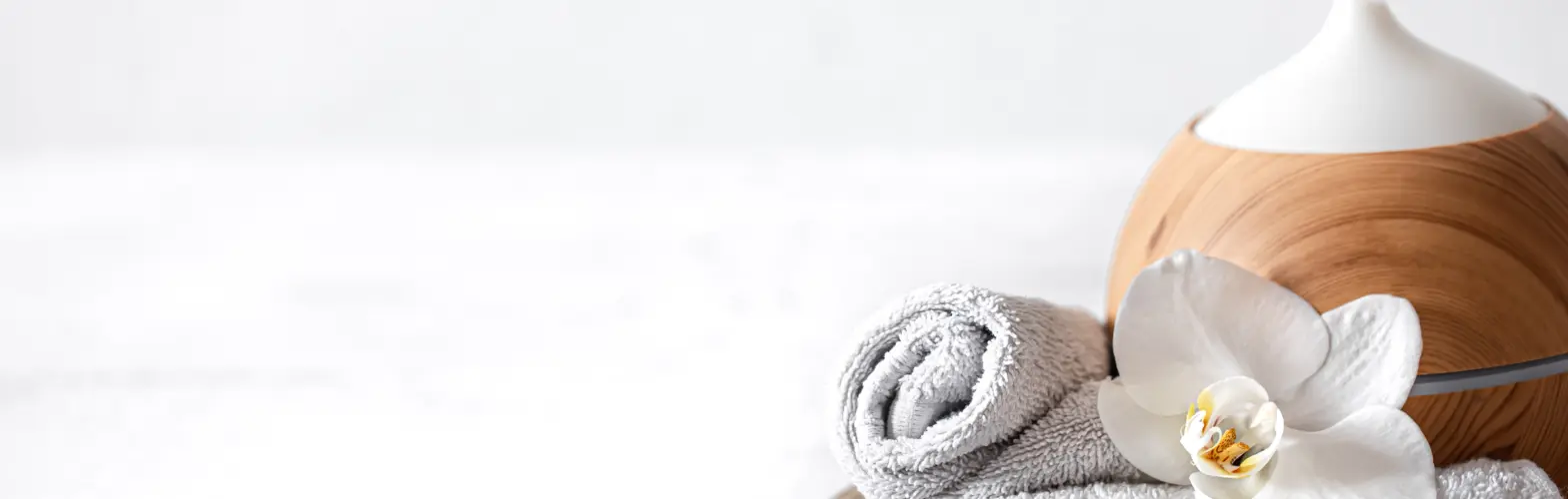 Close up air humidifier towel orchid flower